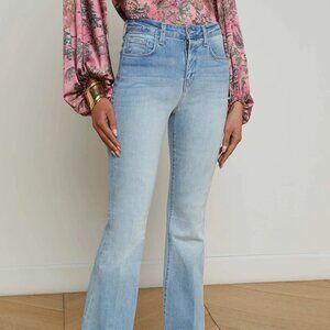L'Agence Women's Dorian Blue Light Wash Marty High-Rise Flare Jeans Size 31